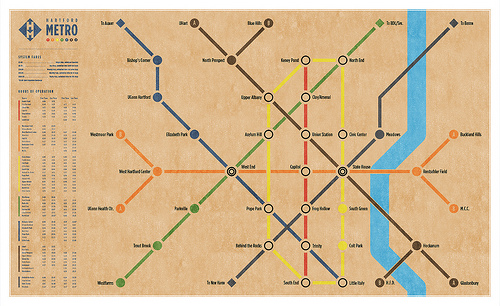 Hartford Metro Map A Map of what a subway or light rail in Hartford, CT would look like.