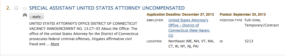 Uncompensated Special Assitant US Attorney Job Posting